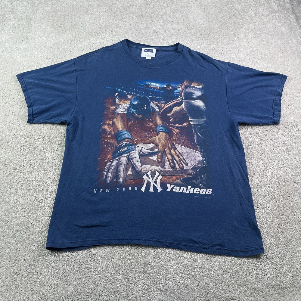 Vintage New York Yankees Shirt‎ Mens Large Blue Sliding Home Nutmeg Mills 90s